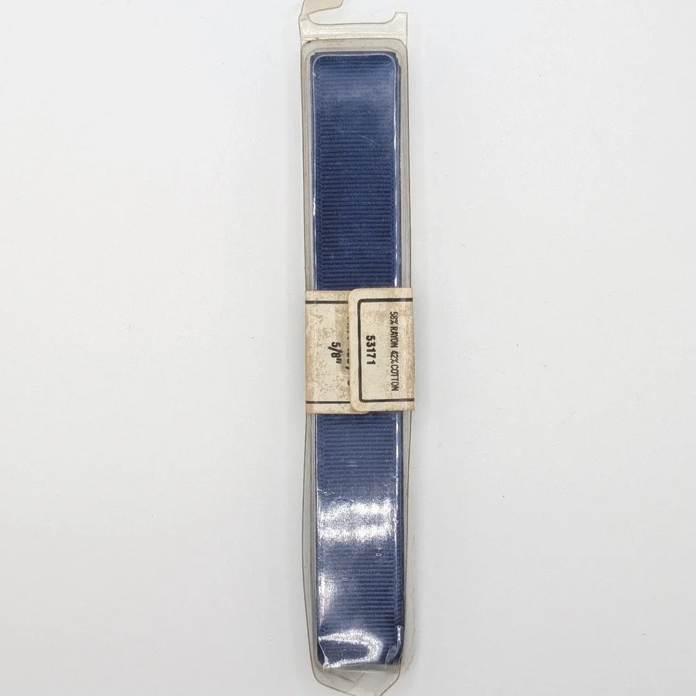 Vintage Burlington Navy Blue Grosgrain Ribbon 5/8 Inch x 7 Feet Rayon Blend